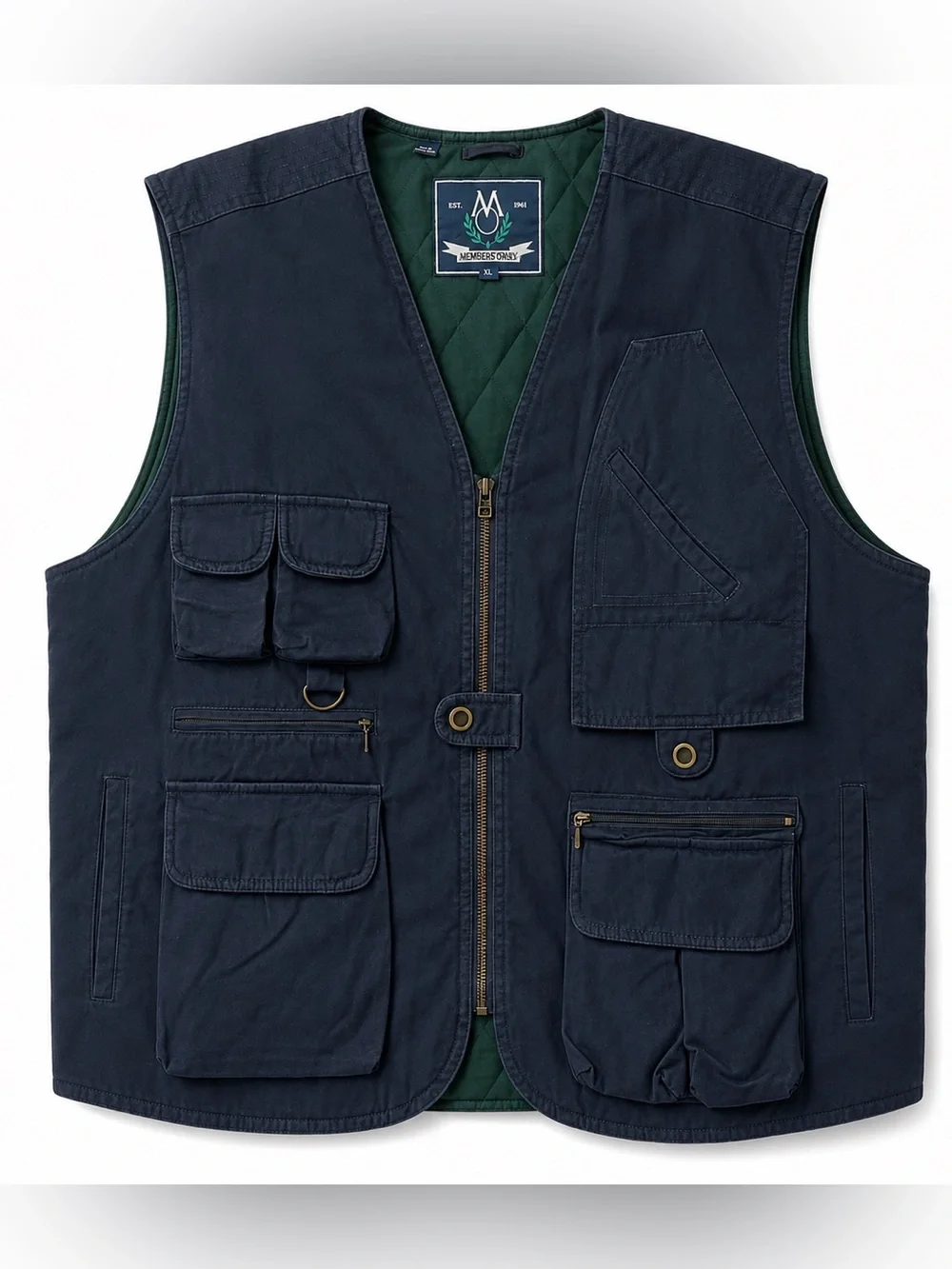 NWT Members only Stone Canyon Navy blue vest utility field vest   size XL